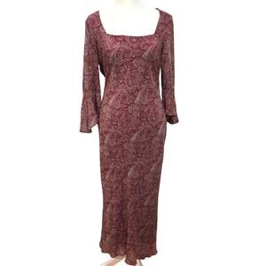 Laura Ashley Size 8 Maxi Dress 100% Silk Floral Paisley Whimsical Whimsy